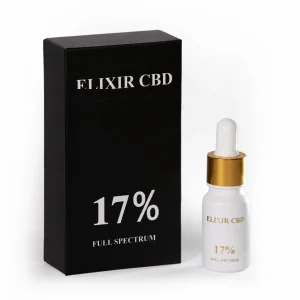 Aceite de CBD 17% Full Spectrum en su caja junto al frasco con gotero